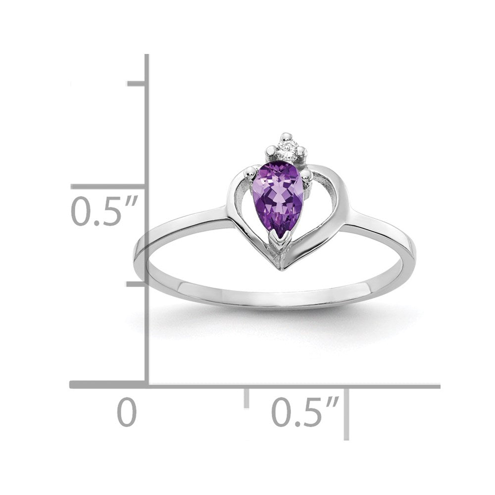 14K Weißgold-Ring mit tropfenförmigem Amethyst AA, 5 x 3 mm, und echten Diamanten