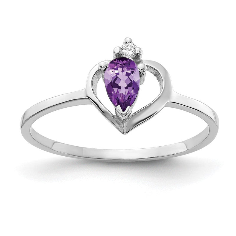 14K Weißgold Ring mit tropfenförmigem Amethyst 5 x 3 mm A4 und echten Diamanten