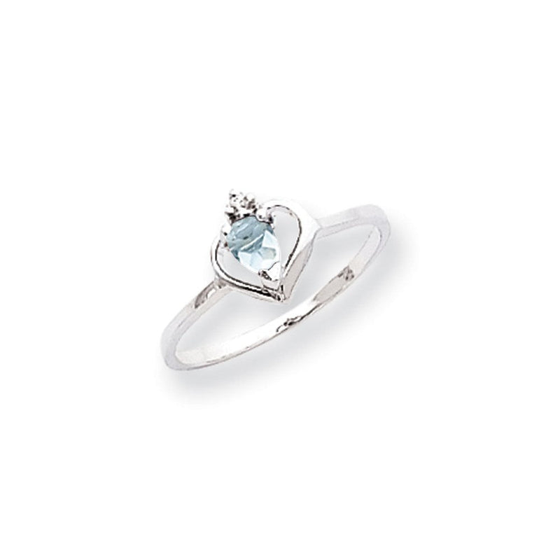 14K Weißgold Ring mit 5x3 mm Aquamarin in Tropfenform (A-Qualität) und echten Diamanten