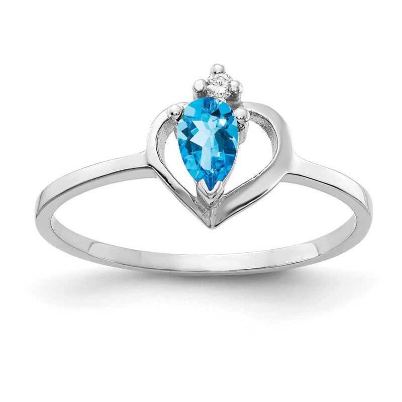 14K Weißgold Ring mit 5x3mm Blautopas in Tropfenschliff, VS, und echten Diamanten