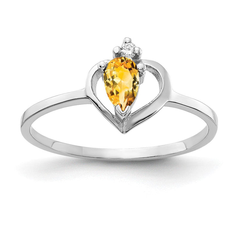 14K Weißgold Ring mit tropfenförmigem Citrin 5x3mm VS und echten Diamanten