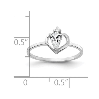 14K Weißgold Ring mit 5x3mm Zirkonia im Tropfenschliff und echtem Diamant, A4