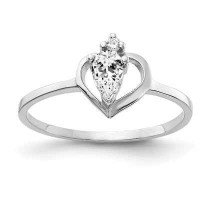 14K Weißgold Ring mit 5x3mm Zirkonia im Tropfenschliff und echtem Diamant, A4
