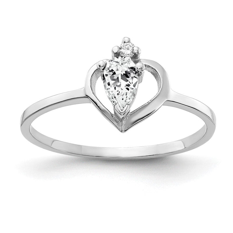 14K Weißgold Ring mit 5x3-mm-Zirkonia im Tropfenschliff VS und echtem Diamanten