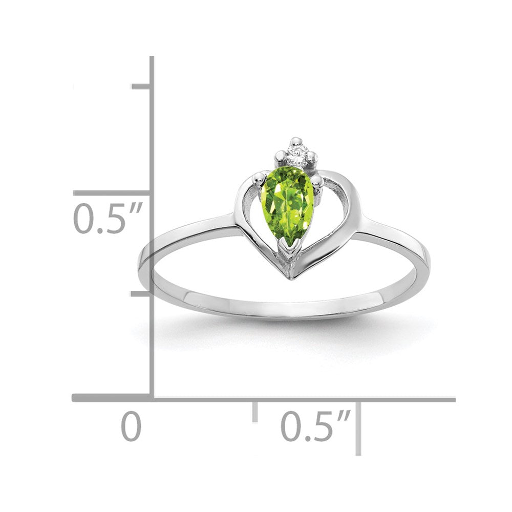 14K Weißgold Ring mit tropfenförmigem Peridot AAA 5x3mm und echten Diamanten