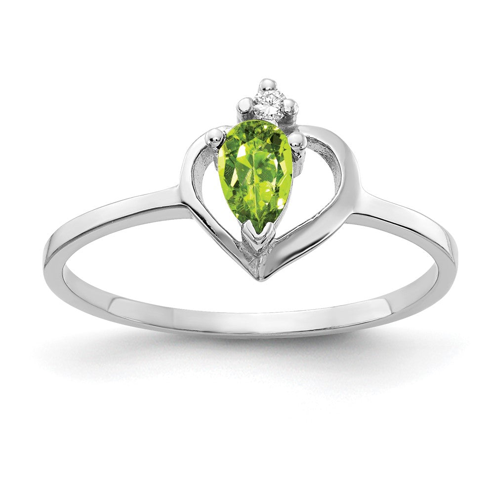 14K Weißgold Ring mit tropfenförmigem Peridot AAA 5x3mm und echten Diamanten