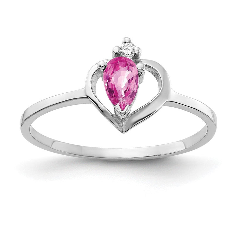 14K Weißgold Ring mit rosa Saphir im Tropfenschliff 5x3mm AAA und echtem Diamant
