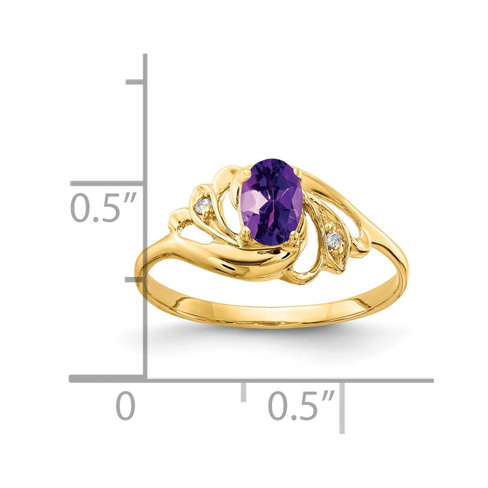 14K Gelbgold 6x4mm Oval Amethyst A Diamant Ring