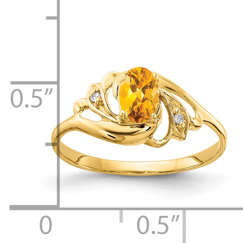 14K Gelbgold 6x4mm Oval Citrin A Diamant Ring