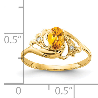 14K Gelbgold 6x4mm Oval Citrin A Diamant Ring