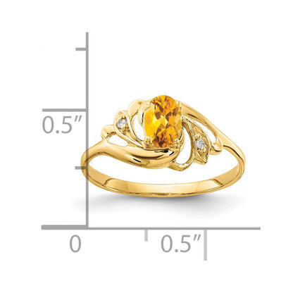 14K Gelbgold 6x4mm Oval Citrin Aa Diamant Ring