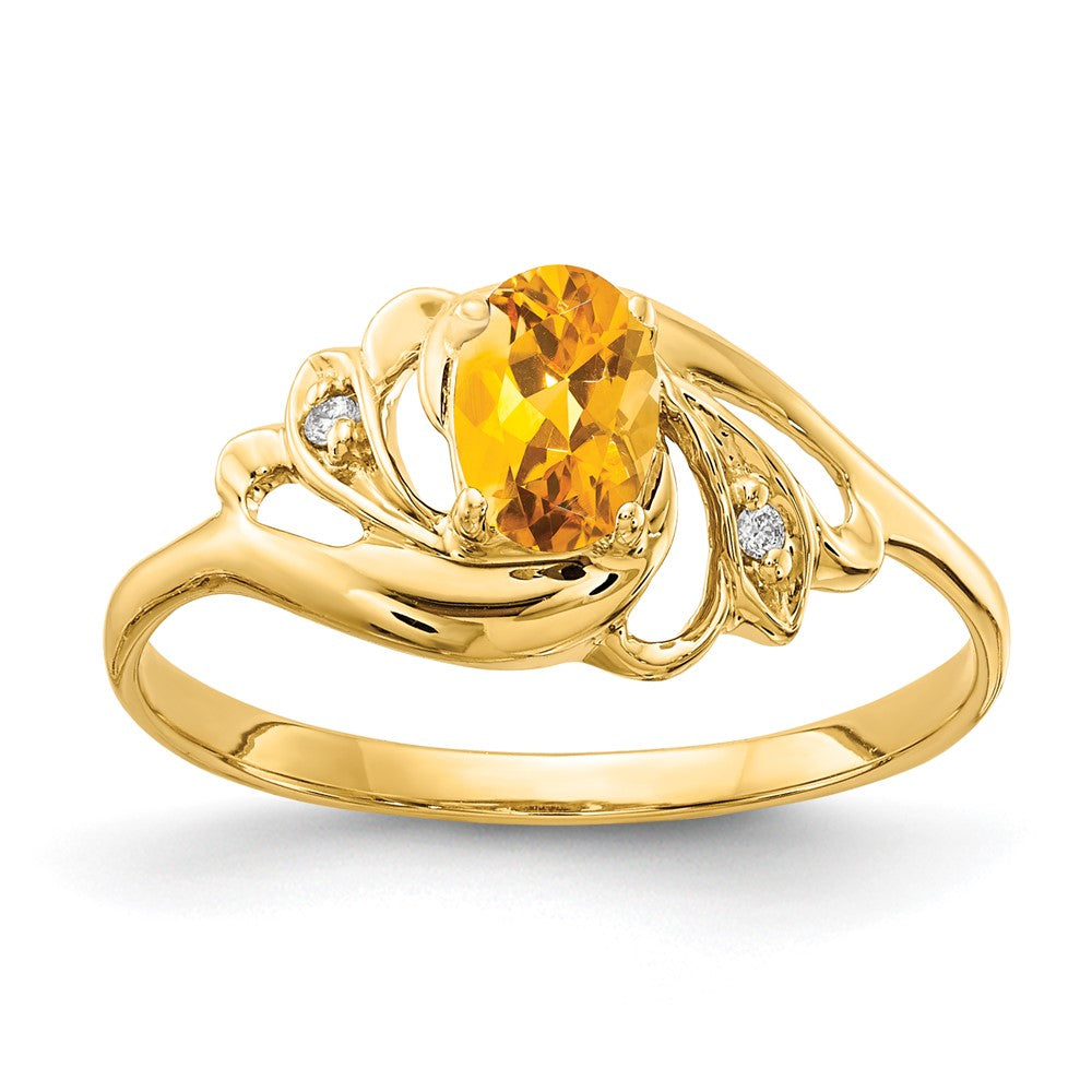 14K Gelbgold 6x4mm Oval Citrin Vs Diamant Ring