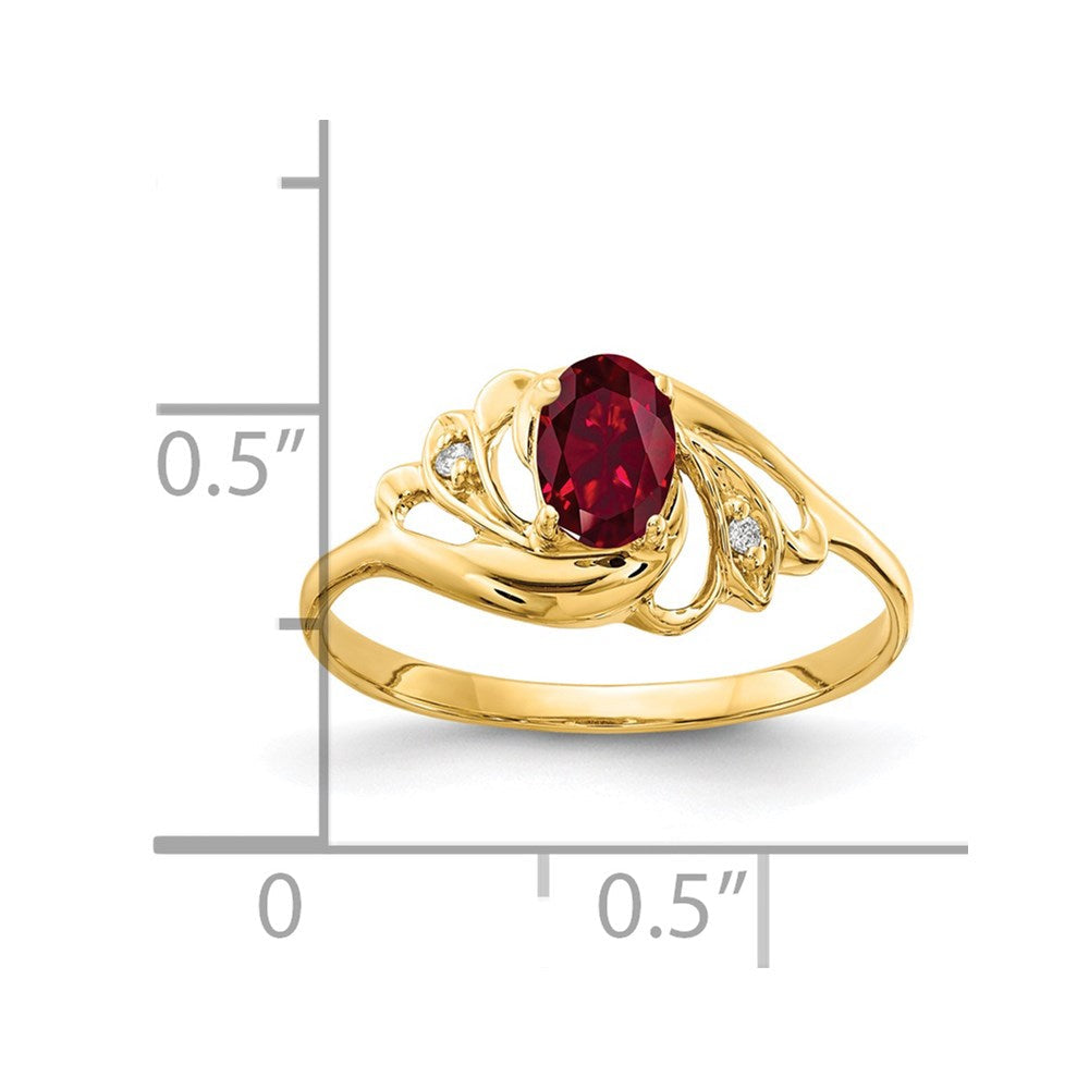 14K Gelbgold 6x4mm Oval Erzeugt Rubin A Diamant Ring