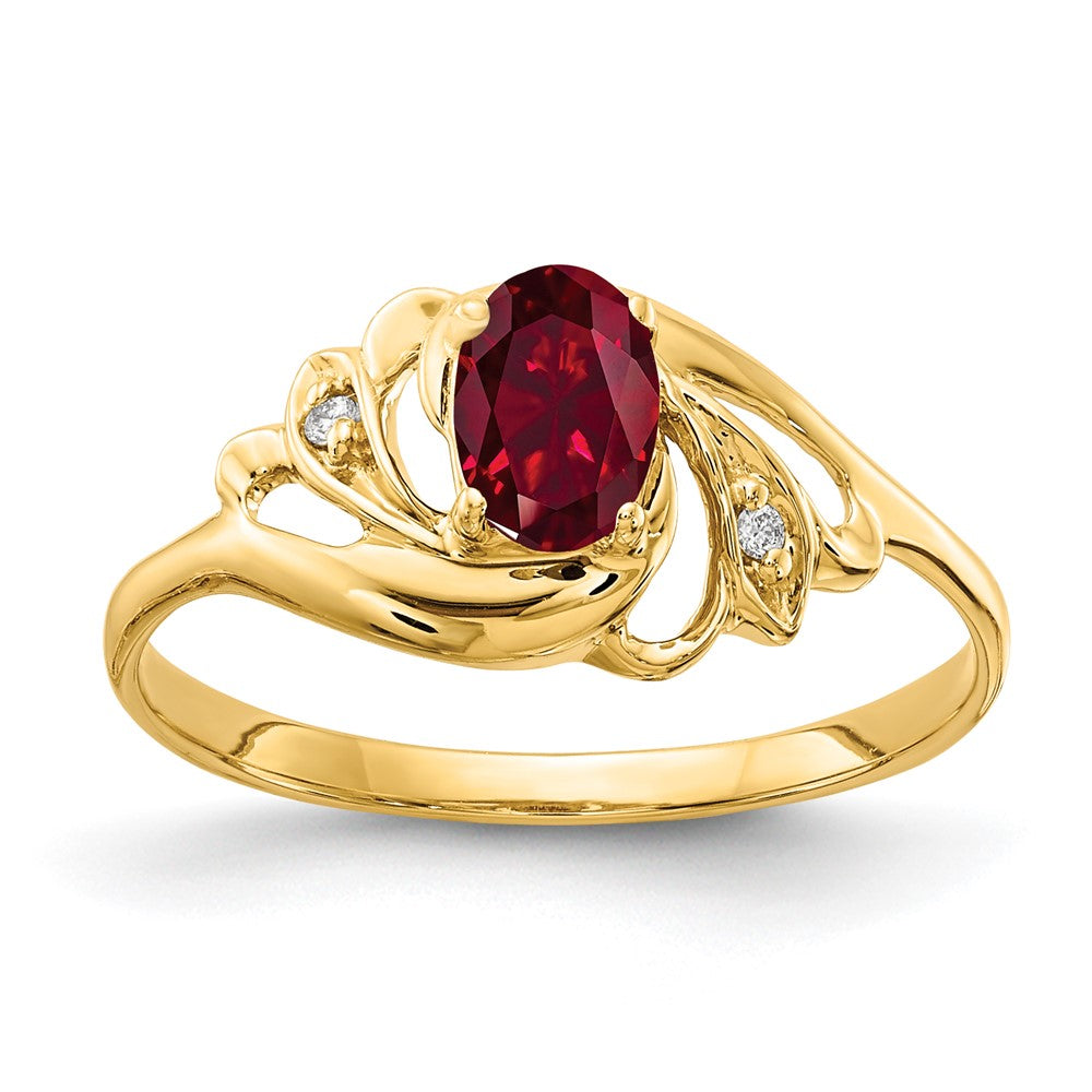 14K Gelbgold 6x4mm Oval Erzeugt Rubin A Diamant Ring