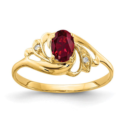 14K Gelbgold 6x4mm Oval Erzeugt Rubin A Diamant Ring