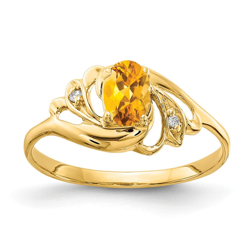 Ring aus 14K Gelbgold mit ovalem 6x4 mm Citrin im Schachbrettschliff und echten Diamanten