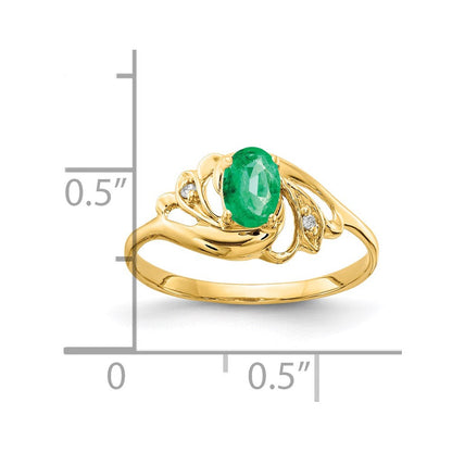 14K Gelbgold 6x4mm Oval Smaragd A Echt Diamant Ring