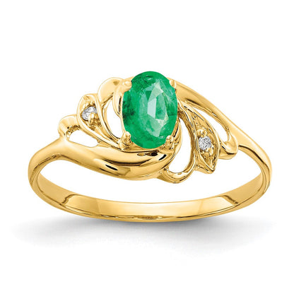 14K Gelbgold 6x4mm Oval Smaragd A Echt Diamant Ring
