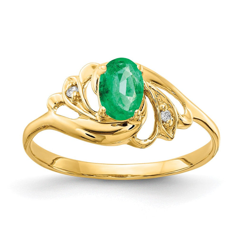 14K Gelbgold 6x4mm Oval Smaragd A Echt Diamant Ring