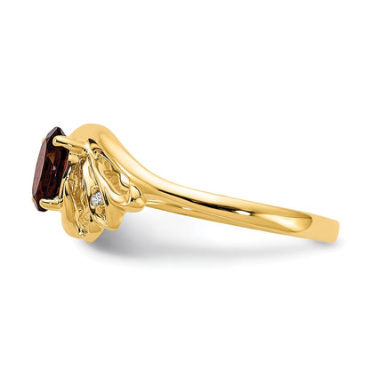 14-Karat-Gelbgold-Ring mit ovalem 6x4-mm-Granat AA und echten Diamanten