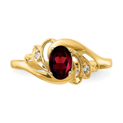 14-Karat-Gelbgold-Ring mit ovalem 6x4-mm-Granat AA und echten Diamanten