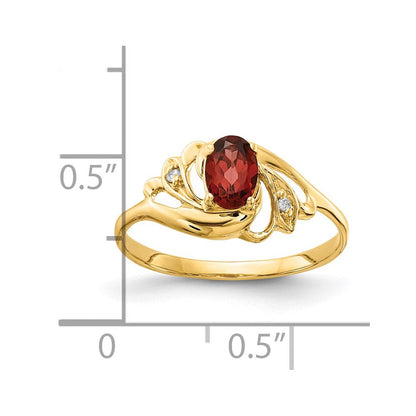 14-Karat-Gelbgold-Ring mit ovalem 6x4-mm-Granat AA und echten Diamanten