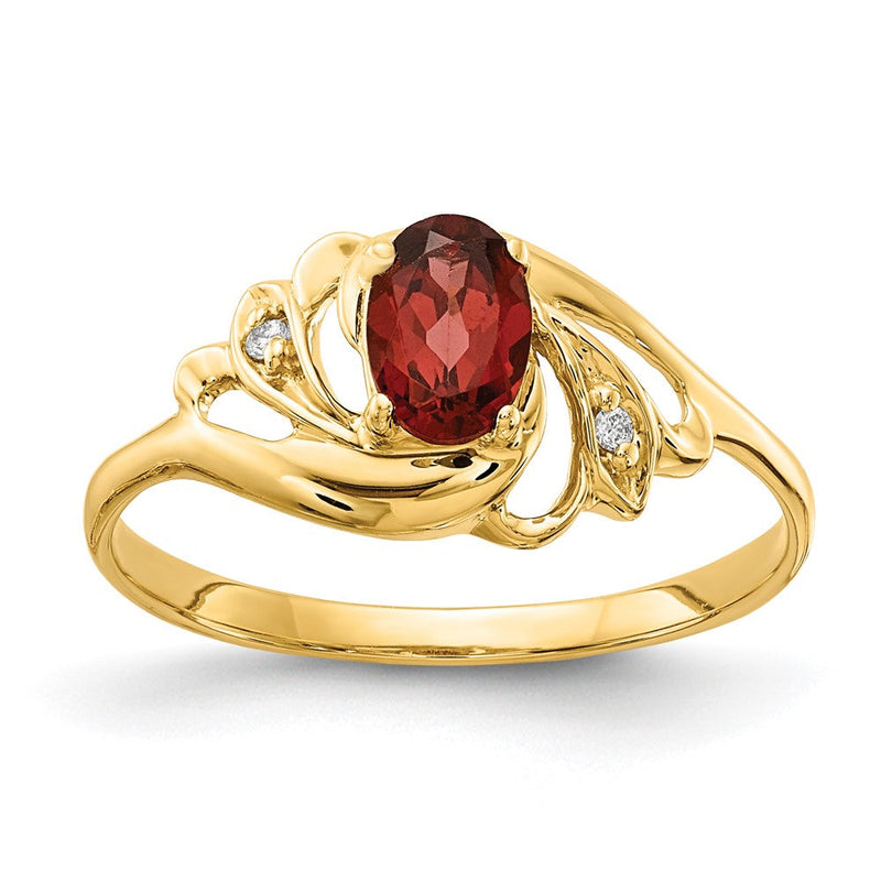 14-Karat-Gelbgold-Ring mit ovalem 6x4-mm-Granat AA und echten Diamanten