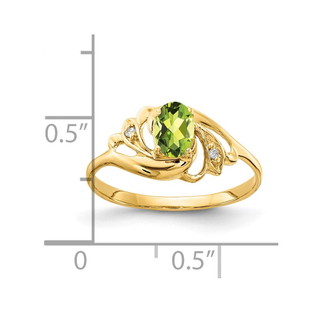 14K Gelbgold Ring mit 6x4 mm ovalem Peridot AA und echten Diamanten