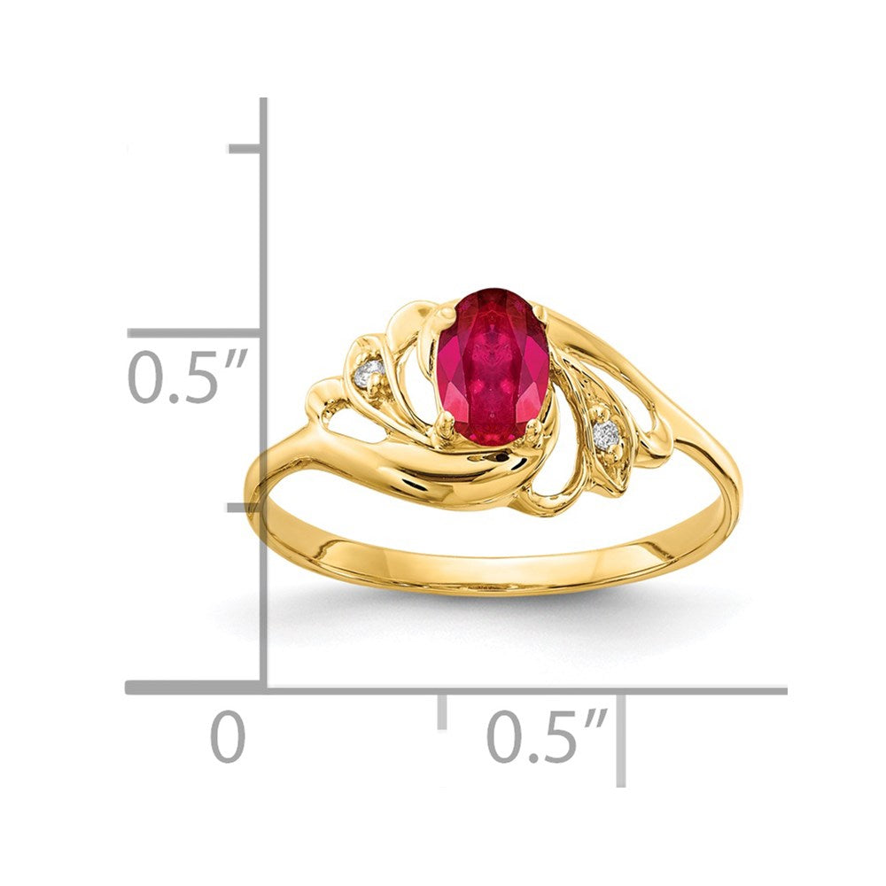 14K Gelbgold 6x4mm Oval Rubin A Echt Diamant Ring