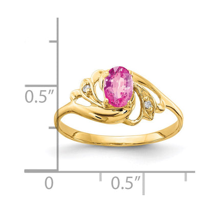 14K Gelbgold 6x4mm Oval Rosa Saphir A Echt Diamant Ring