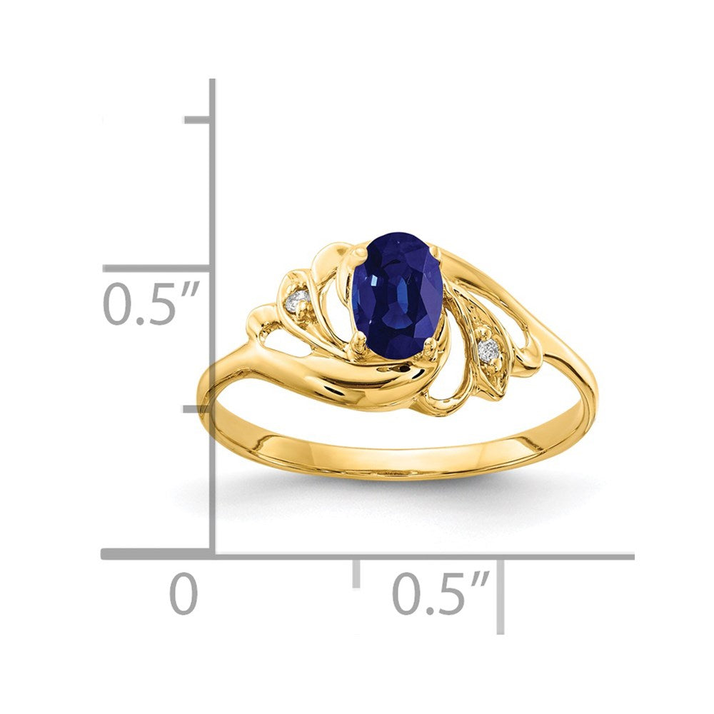 14K Gelbgold 6x4mm Oval Saphir Aa Diamant Ring