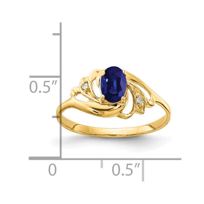 14K Gelbgold 6x4mm Oval Saphir A Echt Diamant Ring
