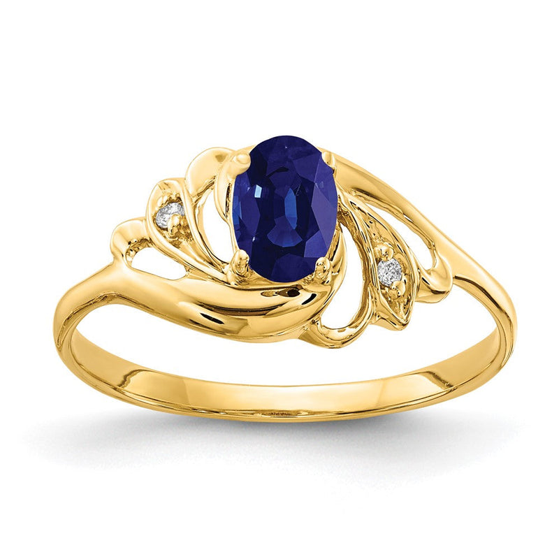 14K Gelbgold Ring mit 6x4mm ovalem Saphir und echtem Diamant