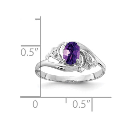 14K Weißgold Ring mit ovalem Amethyst im Schachbrettschliff (6x4 mm) und echten Diamanten, VS