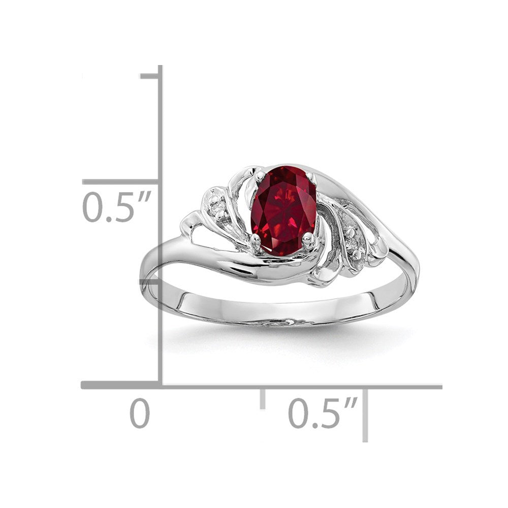 14K Weißgold 6x4mm Oval Erzeugt Rubin Aaa Diamant Ring