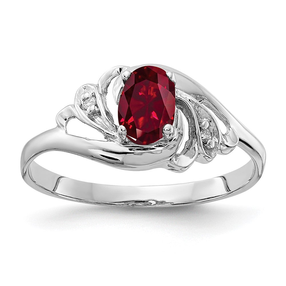 14K Weißgold 6x4mm Oval Erzeugt Rubin A Echt Diamant Ring