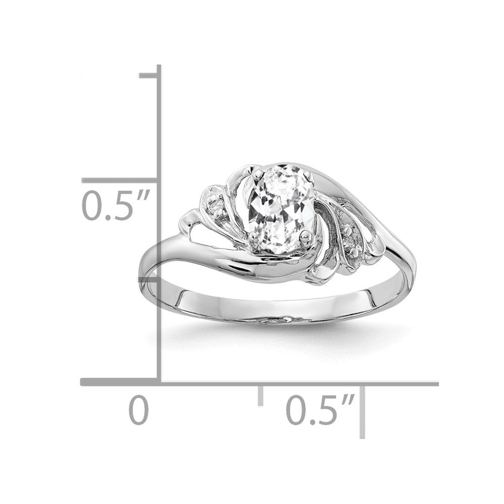 14K Weißgold Ring mit 6x4mm ovalem Zirkonia und echtem VS Diamant
