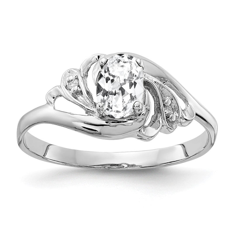14K Weißgold Ring mit 6x4mm ovalem Zirkonia und echtem VS Diamant