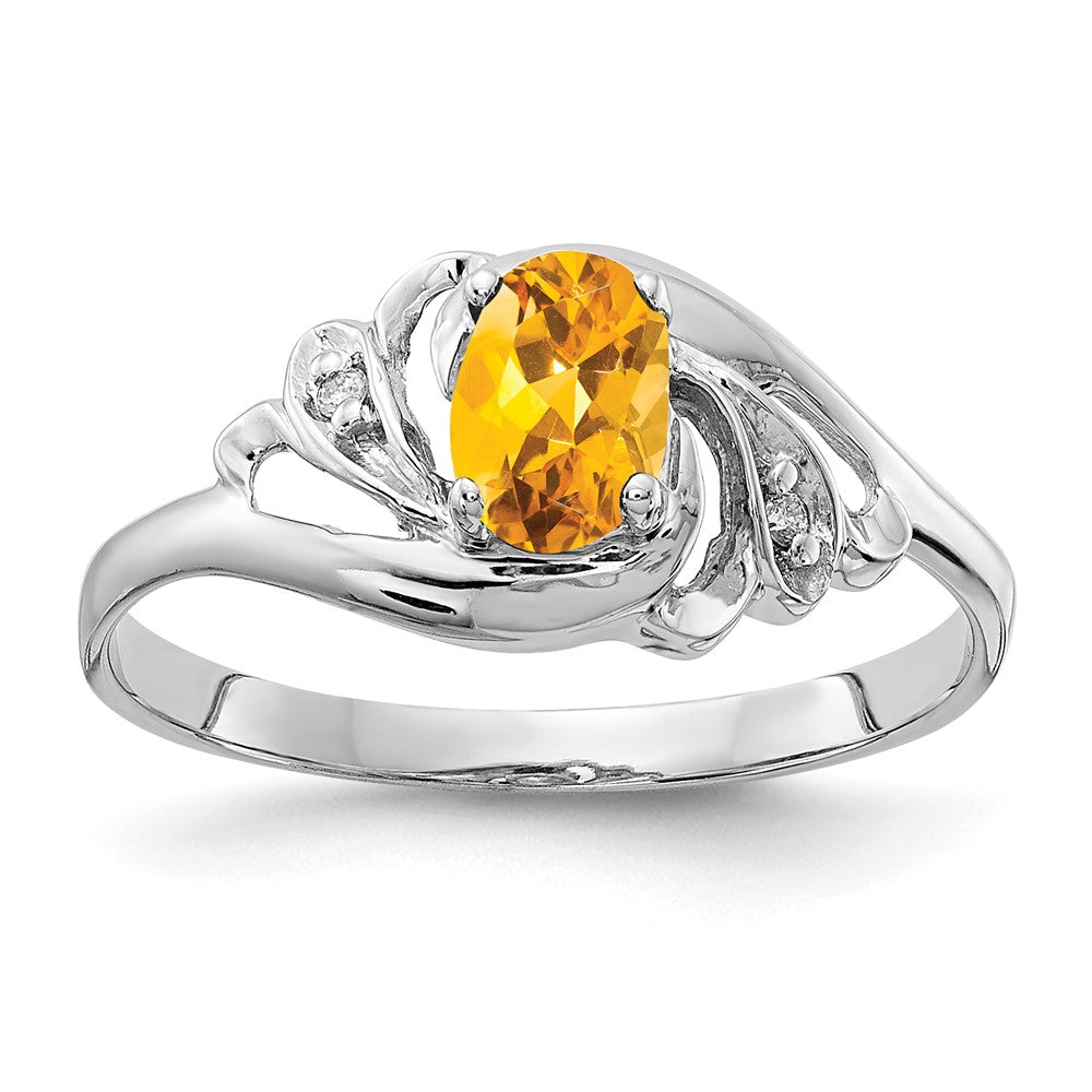 14K Weißgold 6x4mm Oval Citrin Karo A Echt Diamant Ring