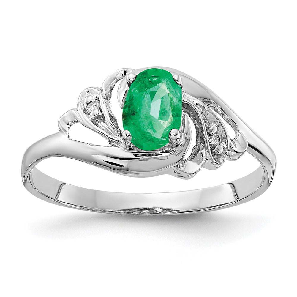 14K Weißgold 6x4mm Oval Smaragd A Echt Diamant Ring