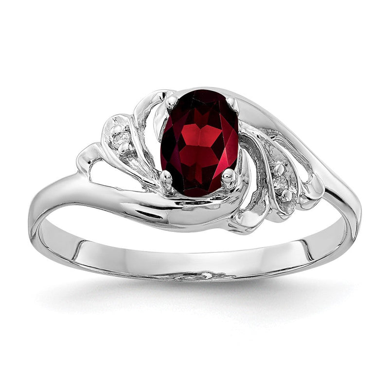 14K Weißgold Ring mit ovalem 6x4 mm Granat im Schachbrettschliff AA und echten Diamanten