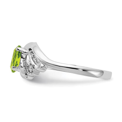 14K Weißgold Ring mit 6x4 mm Peridot im Oval-Schliff, Schachbrettschliff, AA, und echten Diamanten