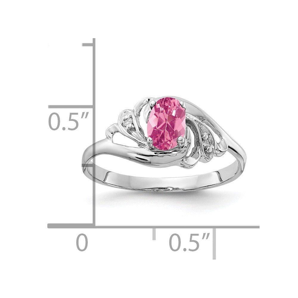 14K Weißgold 6x4mm Oval Rosa Turmalin A Diamant Ring