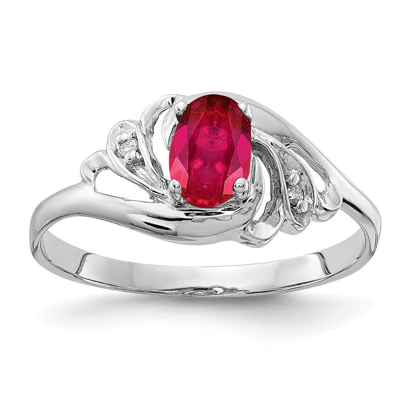 Ring aus 14K Weißgold mit ovalem Rubin (6x4 mm, AAA) und echten Diamanten