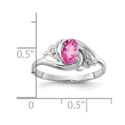 14K Weißgold 6x4mm Oval Rosa Saphir A Echt Diamant Ring