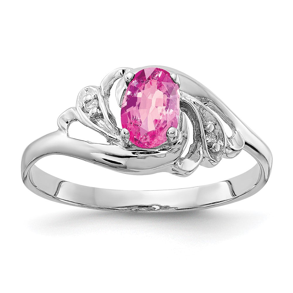 14K Weißgold 6x4mm Oval Rosa Saphir A Echt Diamant Ring