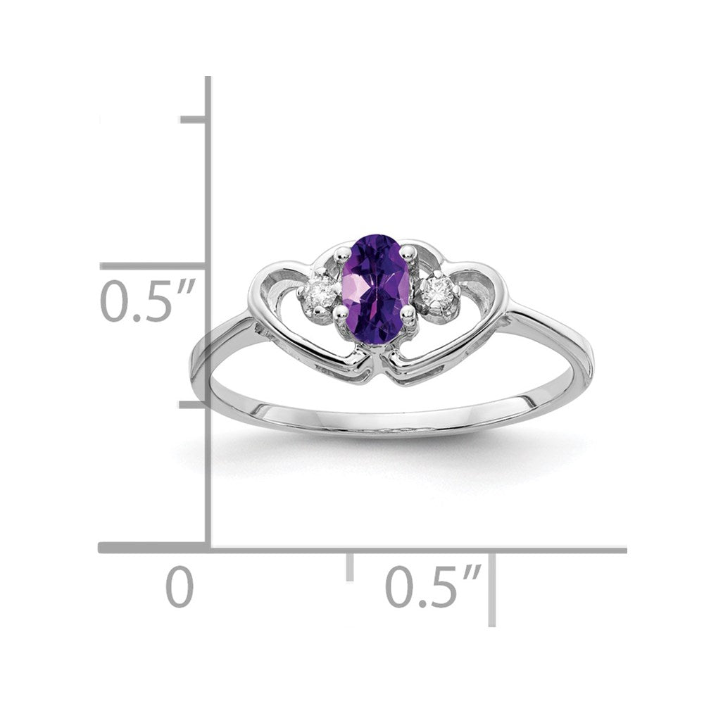14K Weißgold Ring mit 5x3 mm ovalem Amethyst AA und echten Diamanten