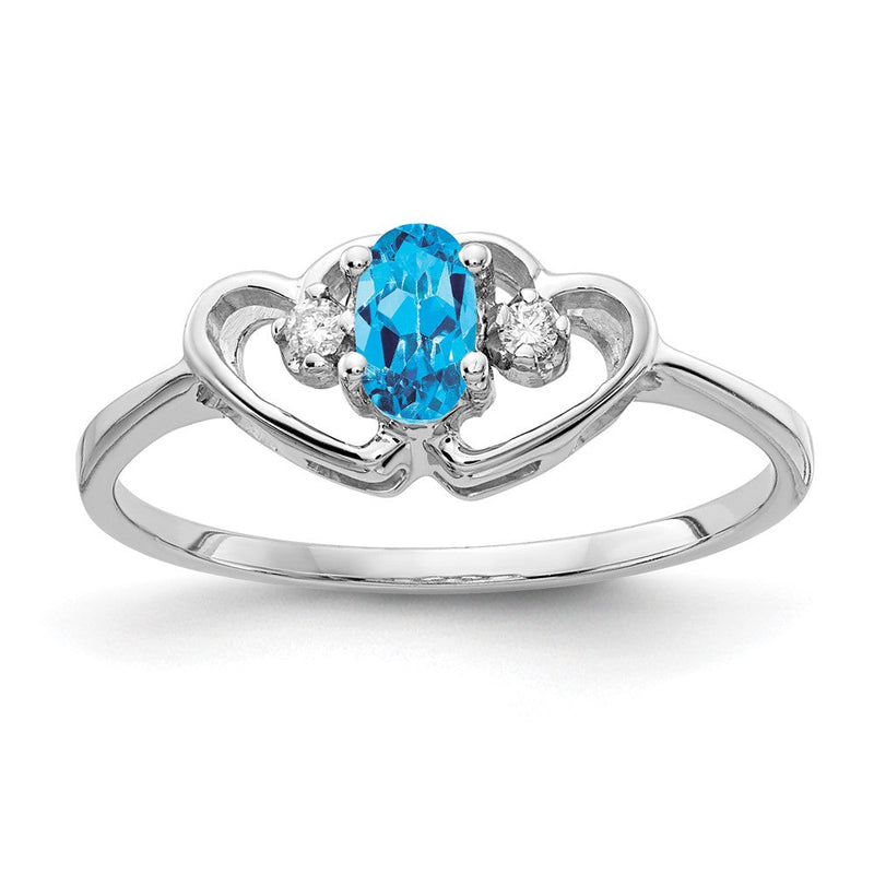 585 Weißgold Ring mit ovalem 5x3 mm Blautopas (A) und echtem Diamant
