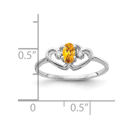 14K Weißgold Ring mit ovalem Citrin 5x3mm VS und echten Diamanten