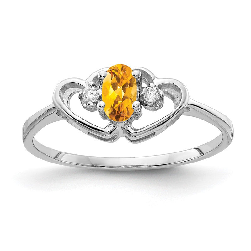 14K Weißgold Ring mit ovalem Citrin AAA 5x3mm und echten Diamanten